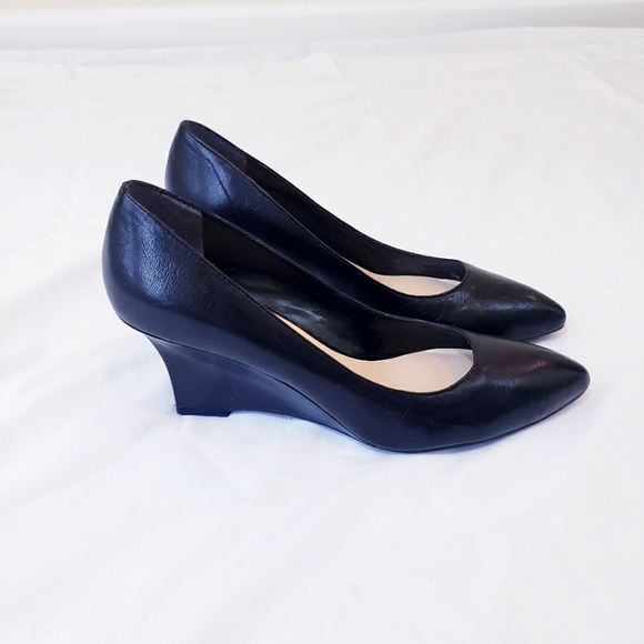 Franco Sarto Frankie Black Wedge Pump Size 7 Leather Wedged Heel Pointed Toe - Picture 3 of 14